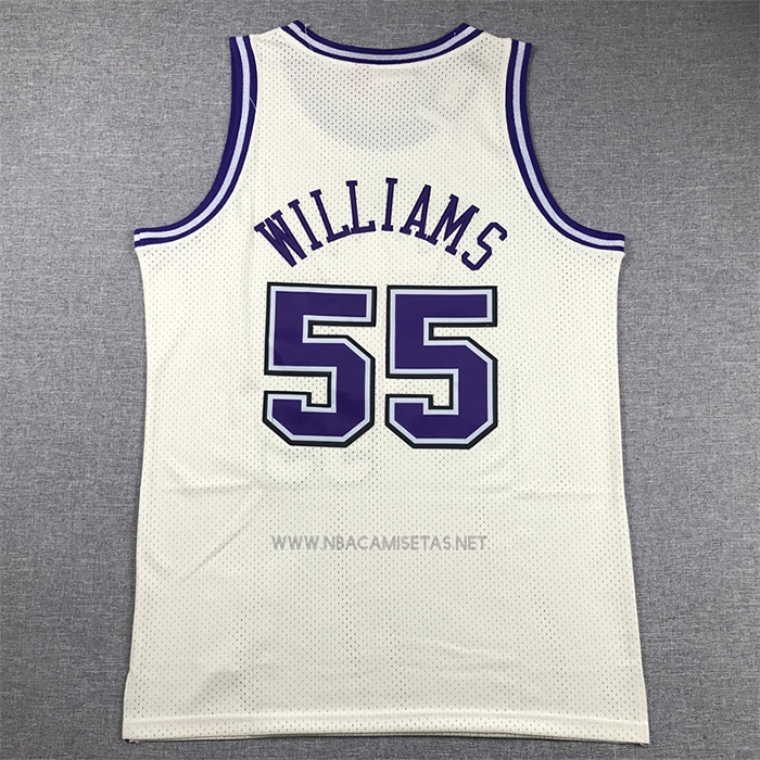 Camiseta Sacramento Kings Jason Williams NO 55 Mitchell & Ness Chainstitch Crema